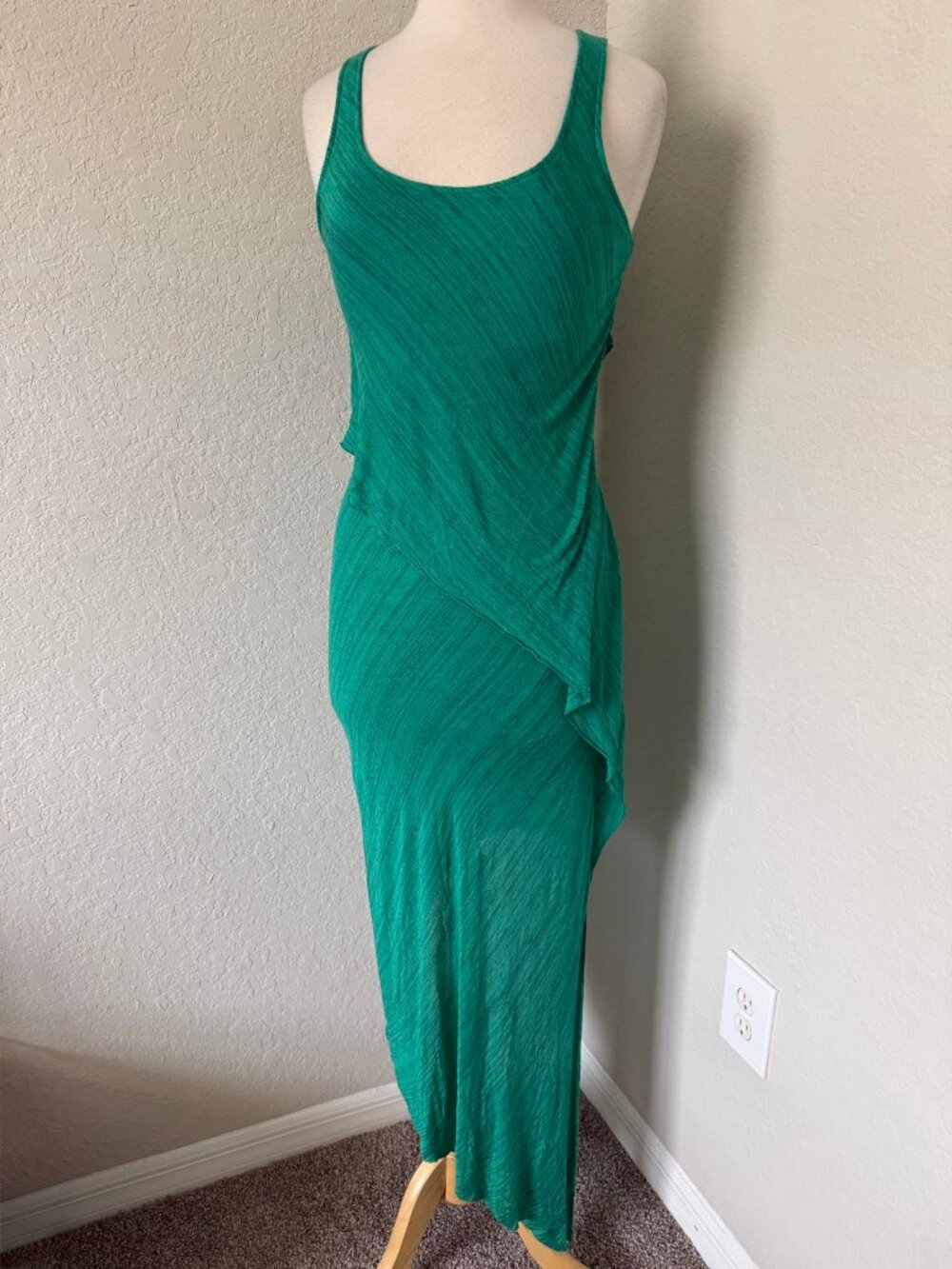 Splendid Green Sleeveless Asymmetrical Maxi Dress Sz S Ruffle Resortwear Travel